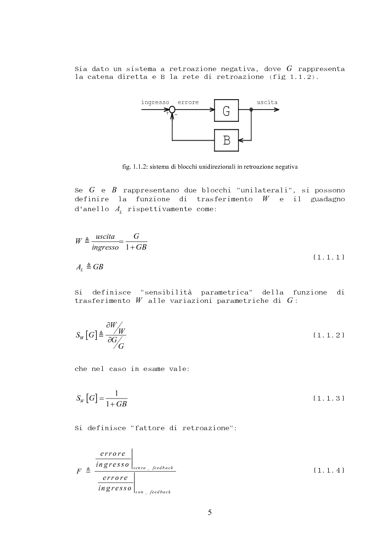 Anteprima della tesi: Stabilità, sensibilità e abbattimento delle distorsioni in un amplificatore audio in classe AB, Pagina 6