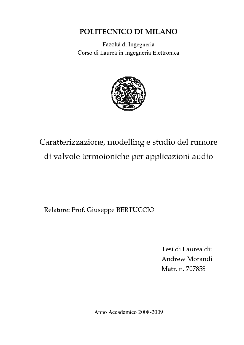Anteprima della tesi: Caratterizzazione, modelling e studio del rumore di valvole termoioniche per applicazioni audio, Pagina 1