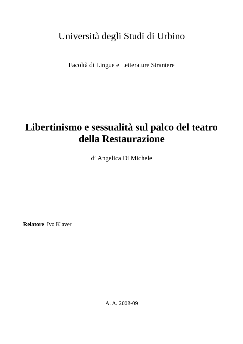 Anteprima della tesi: Libertinismo e sessualità sul palco del teatro della Restaurazione, Pagina 1