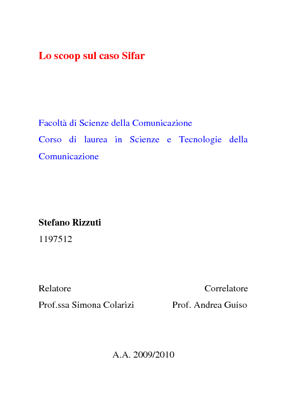 Anteprima della tesi: Lo scoop sul caso Sifar, Pagina 1