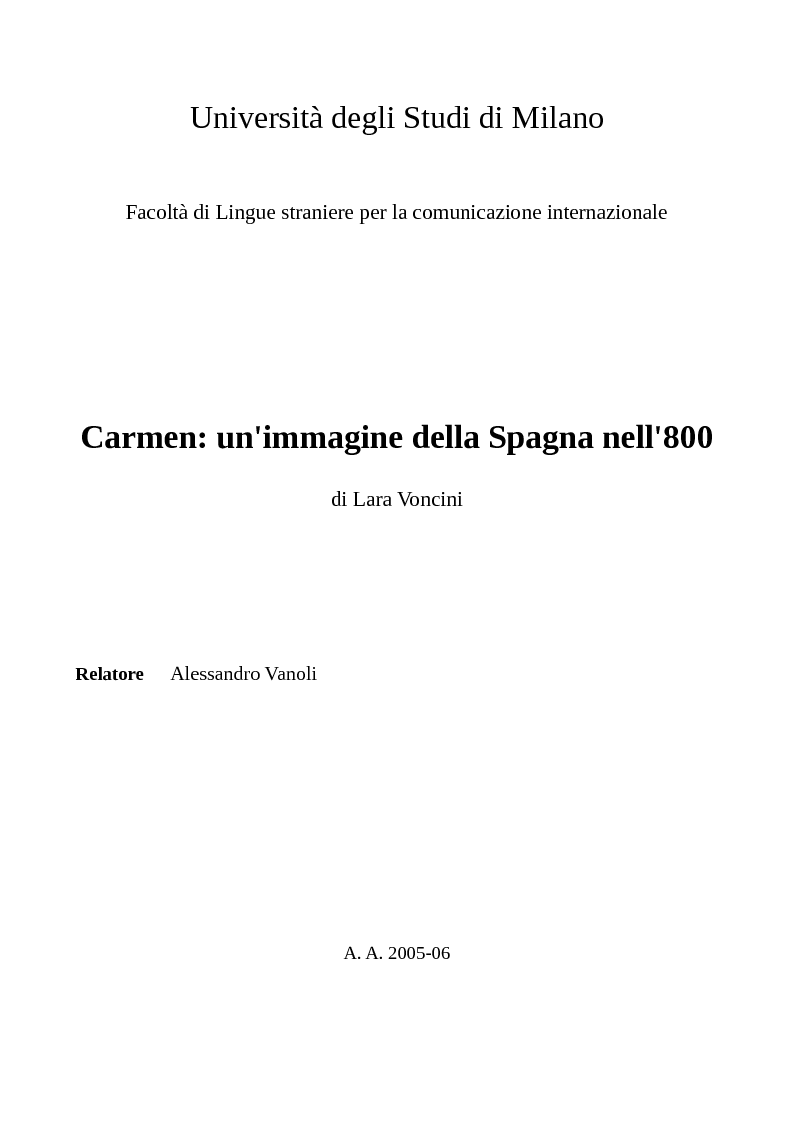 Anteprima della tesi: Carmen: un'immagine della Spagna nell'800, Pagina 1