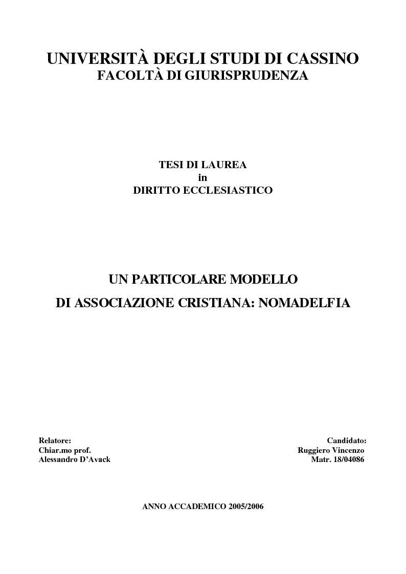 Anteprima della tesi: Un particolare modello di associazione cristiana: Nomadelfia, Pagina 1