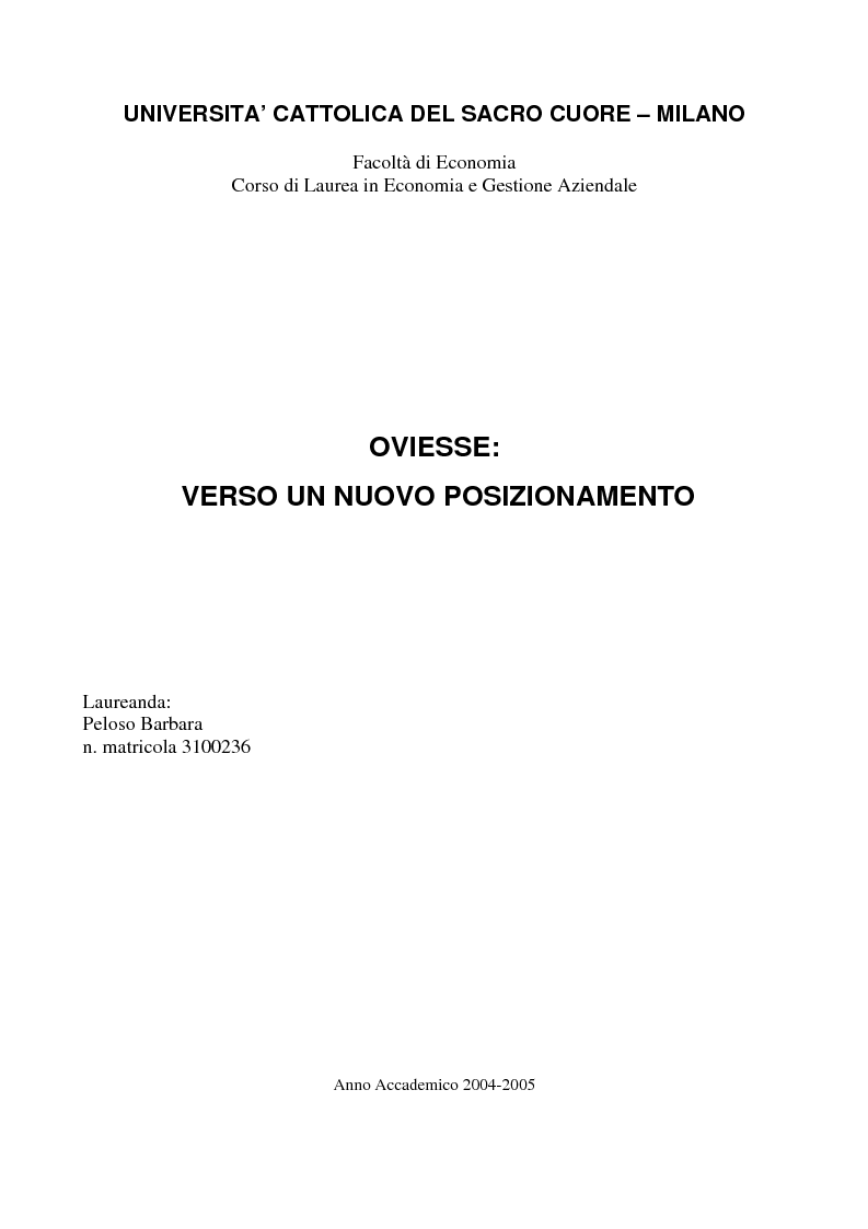 Anteprima della tesi: Oviesse: verso un nuovo posizionamento, Pagina 1