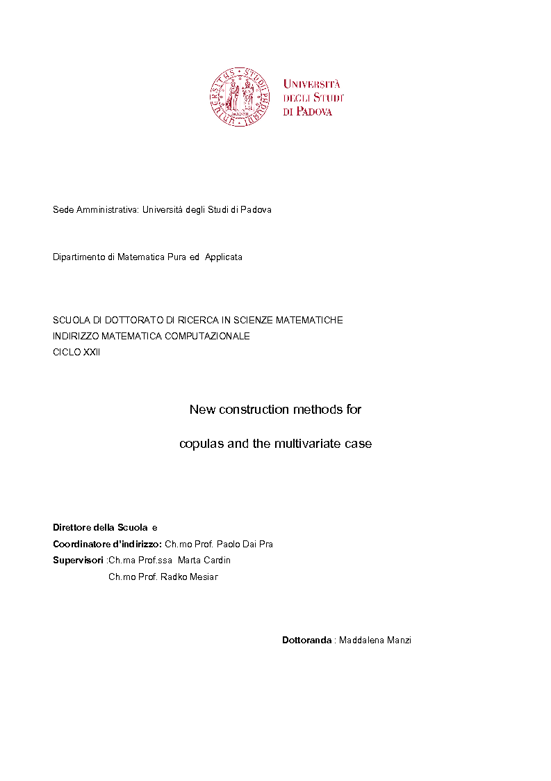 Anteprima della tesi: New construction methods for copulas and the multivariate case, Pagina 1