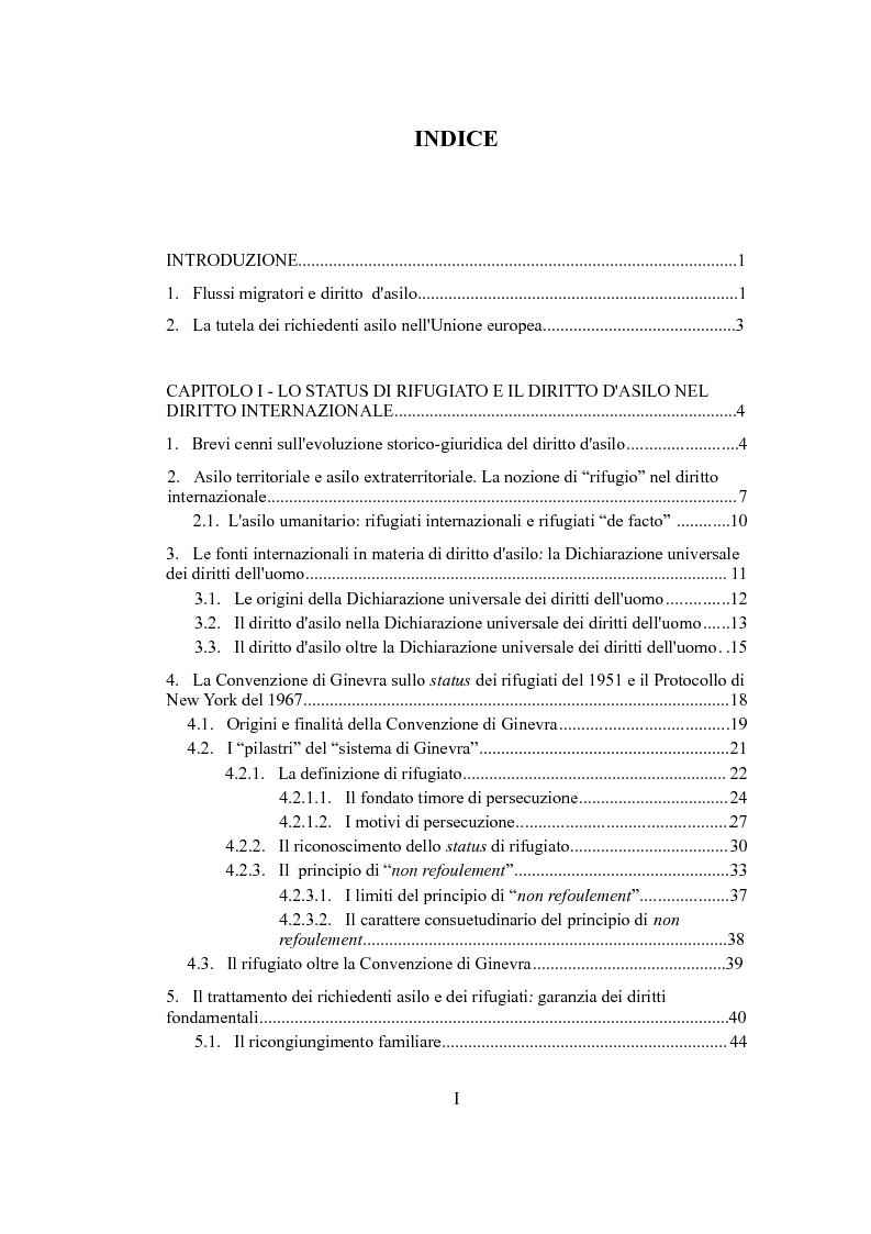 Indice della tesi: Le nuove politiche europee sul diritto d'asilo. "La protezione dei rifugiati e dei richiedenti asilo nello spazio comune europeo di libertà, sicurezza e giustizia", Pagina 1