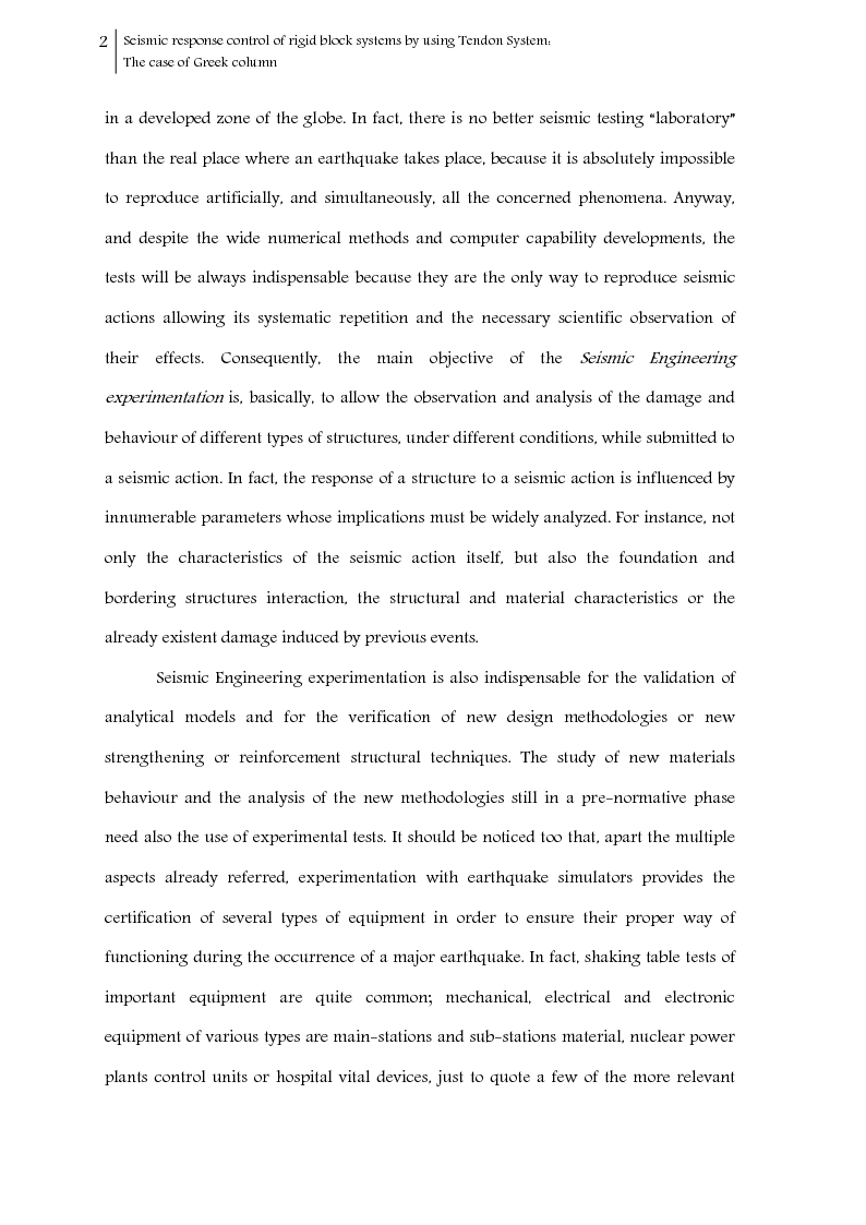 Anteprima della tesi: Seismic response control of rigid block systems by using Tendon System: the case of Greek column, Pagina 3