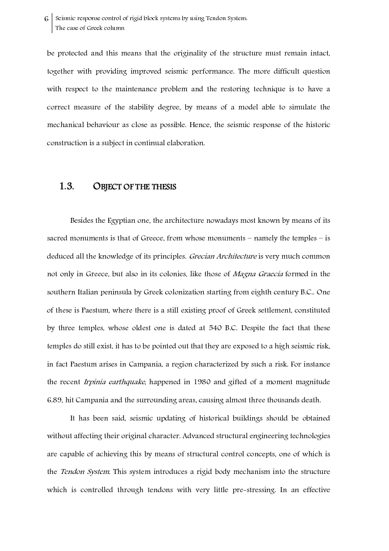 Anteprima della tesi: Seismic response control of rigid block systems by using Tendon System: the case of Greek column, Pagina 7
