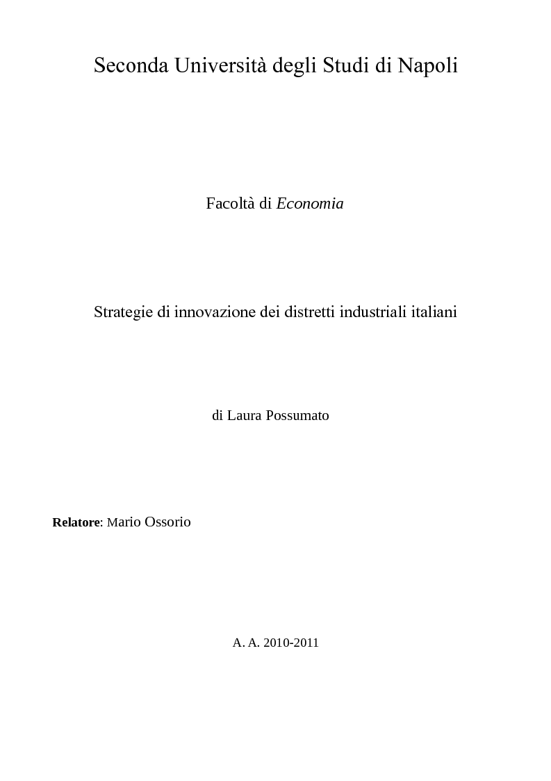 Anteprima della tesi: Strategie di innovazione dei distretti industriali italiani, Pagina 1