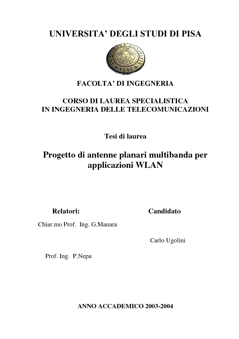 Anteprima della tesi: Progetto di antenne planari multibanda per applicazioni WLAN, Pagina 1