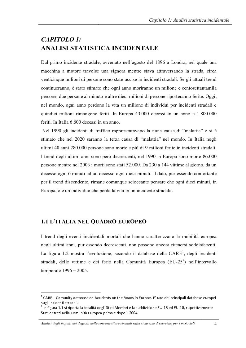Anteprima della tesi: Analisi degli impatti dei degradi superficiali delle sovrastrutture stradali sulla sicurezza d'esercizio per i veicoli a due ruote, Pagina 5