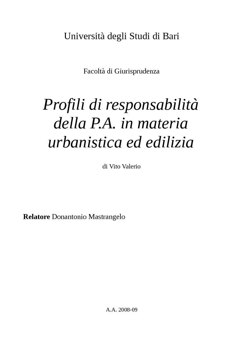 Anteprima della tesi: Profili di responsabilità della P.A. in materia urbanistica ed edilizia, Pagina 1