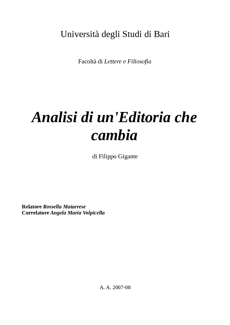Anteprima della tesi: Analisi di un'Editoria che cambia, Pagina 1