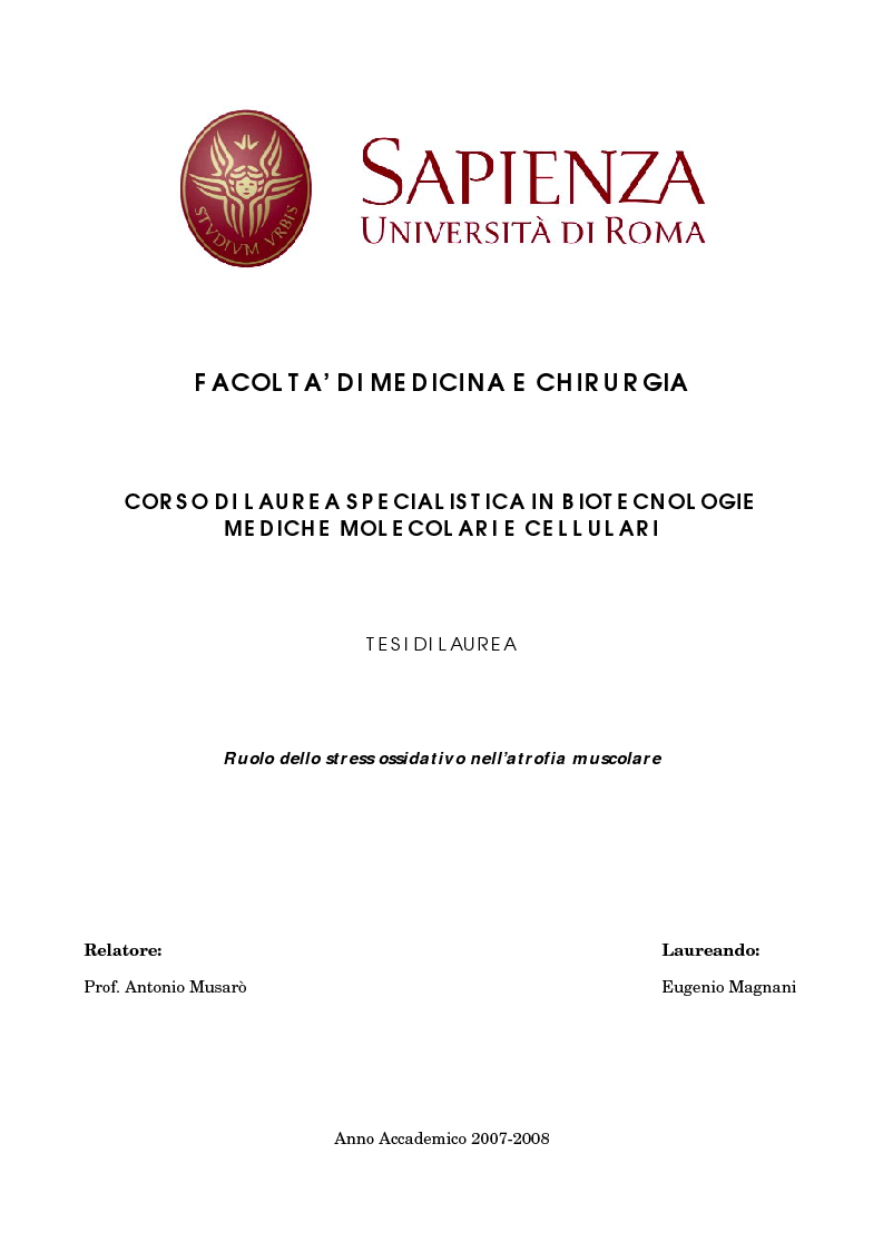 Anteprima della tesi: Ruolo dello stress ossidativo nell'atrofia muscolare, Pagina 1