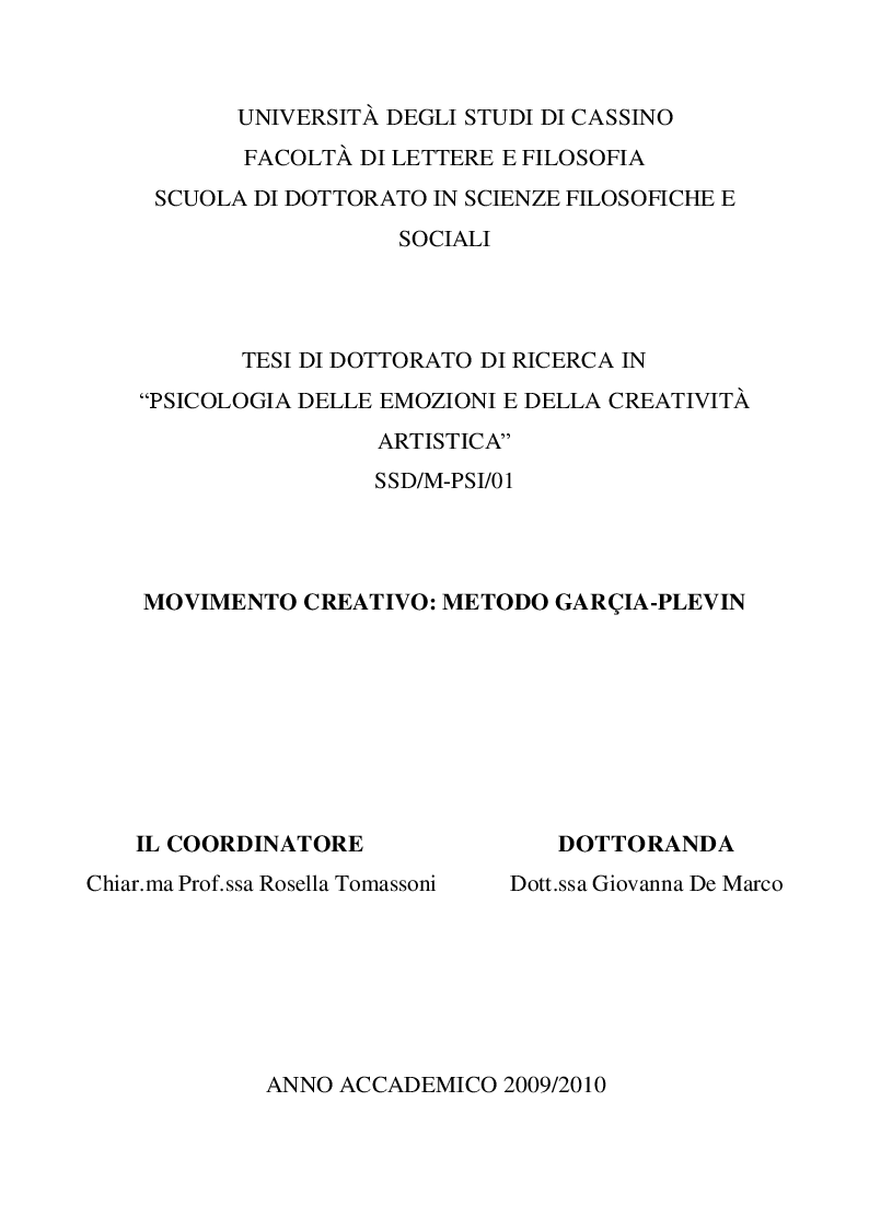 Anteprima della tesi: Movimento creativo: metodo Garçia-Plevin, Pagina 1