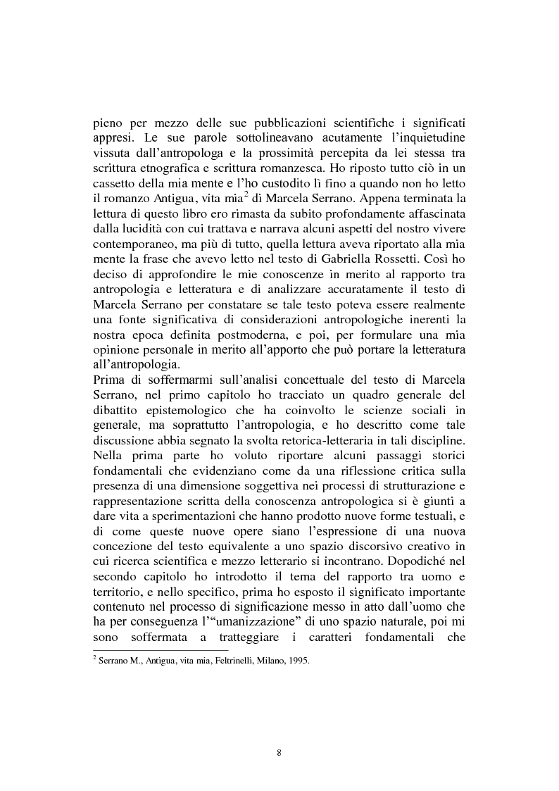 Anteprima della tesi: Esistenze in bilico tra luoghi e non luoghi. Uno studio antropologico sul senso del luogo attraverso il romanzo ''Antigua, vita mia'' di Marcela Serrano, Pagina 5
