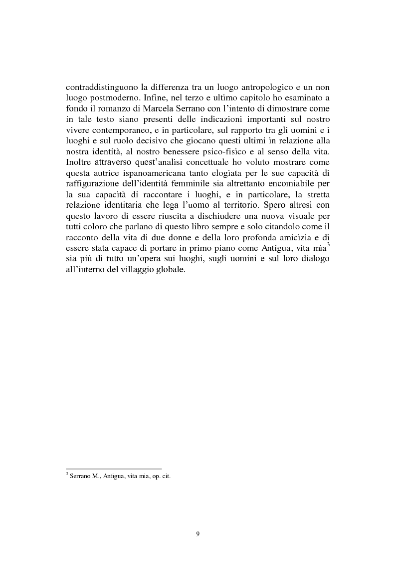 Anteprima della tesi: Esistenze in bilico tra luoghi e non luoghi. Uno studio antropologico sul senso del luogo attraverso il romanzo ''Antigua, vita mia'' di Marcela Serrano, Pagina 6