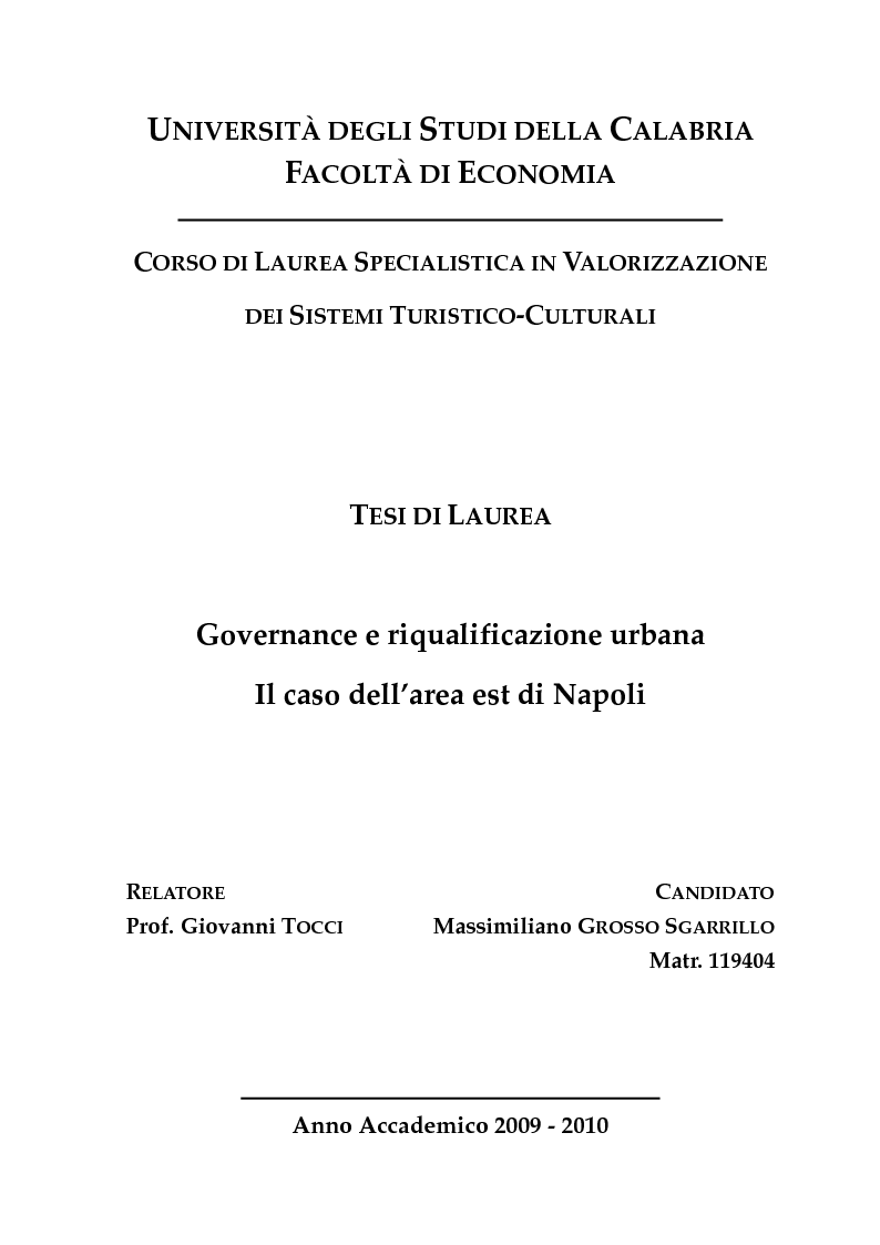Anteprima della tesi: Governance e riqualificazione urbana. Il caso dell'area est di Napoli, Pagina 1