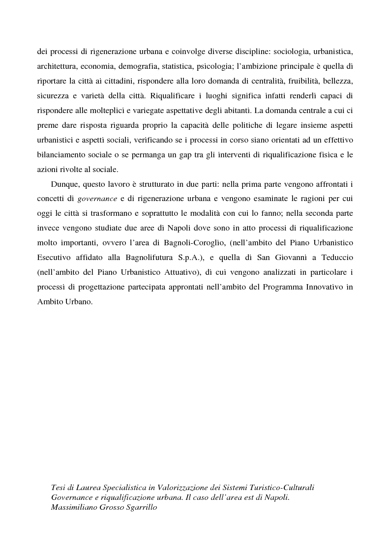 Anteprima della tesi: Governance e riqualificazione urbana. Il caso dell'area est di Napoli, Pagina 3