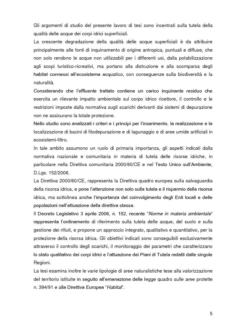 Anteprima della tesi: Bacini di trattamento e aree umide artificiali per la realizzazione di eco-sistemi filtro, Pagina 3