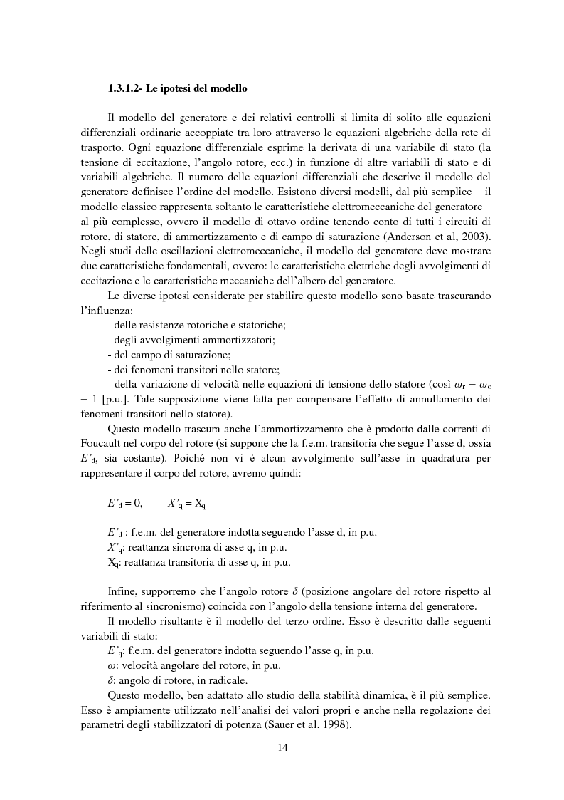 Anteprima della tesi: Studio della stabilità a piccole perturbazioni nelle grandi reti elettriche: ottimizzazione del regolamento con un metodo metaeuristico, Pagina 13