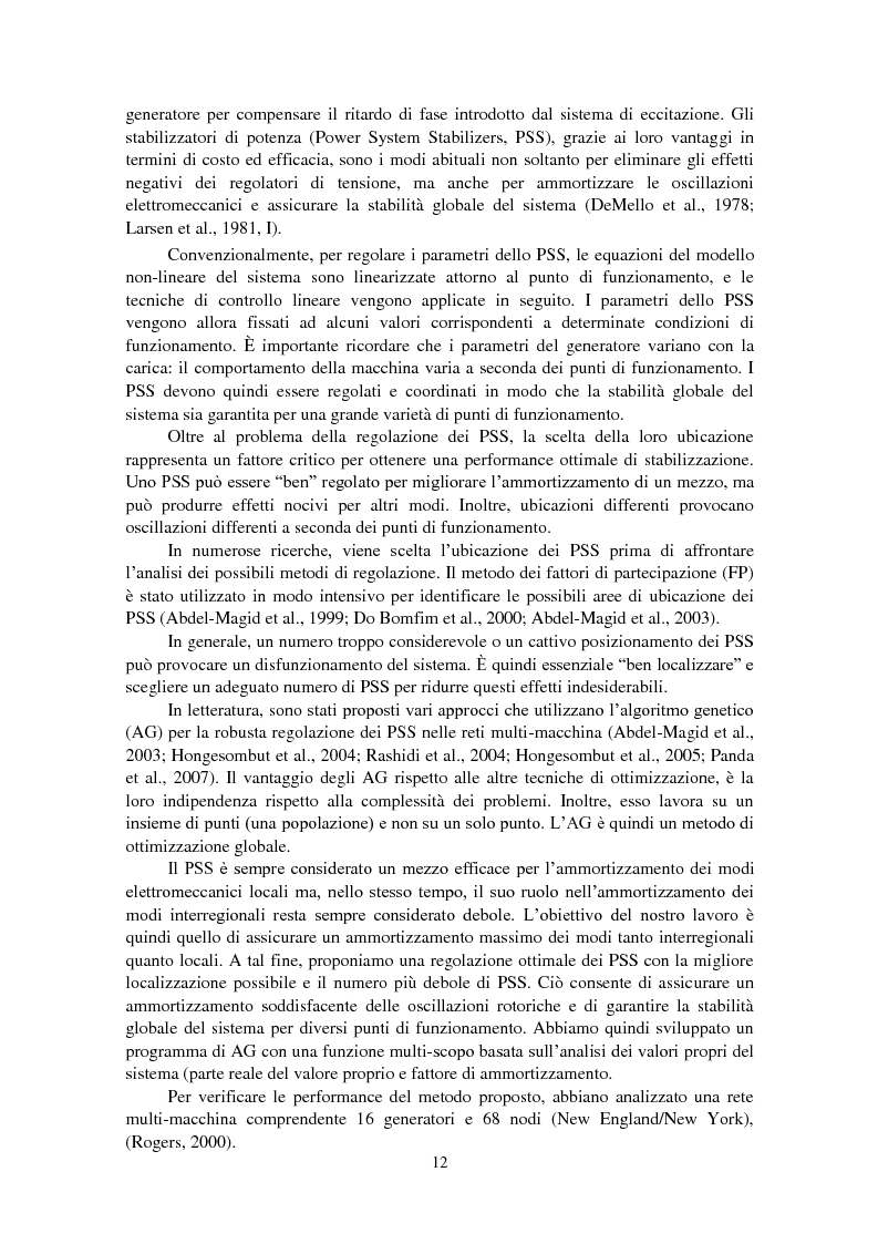 Anteprima della tesi: Studio della stabilità a piccole perturbazioni nelle grandi reti elettriche: ottimizzazione del regolamento con un metodo metaeuristico, Pagina 4