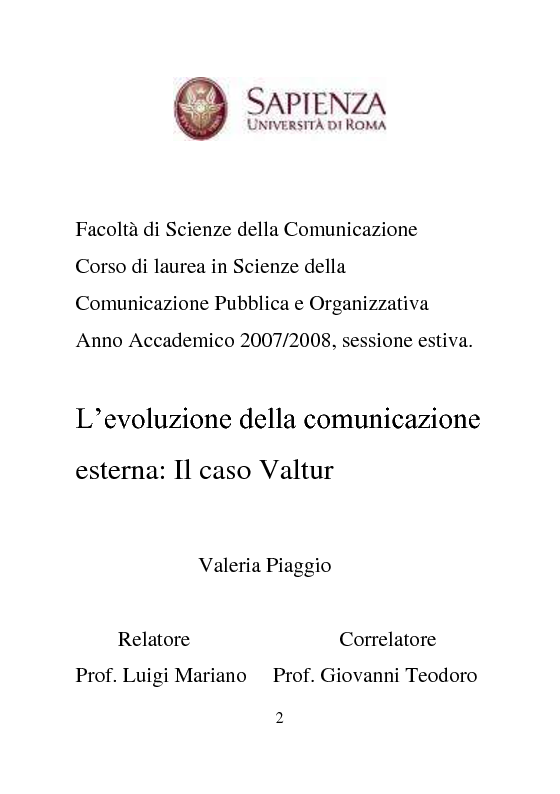 Anteprima della tesi: L'evoluzione della comunicazione esterna: il caso Valtur, Pagina 1