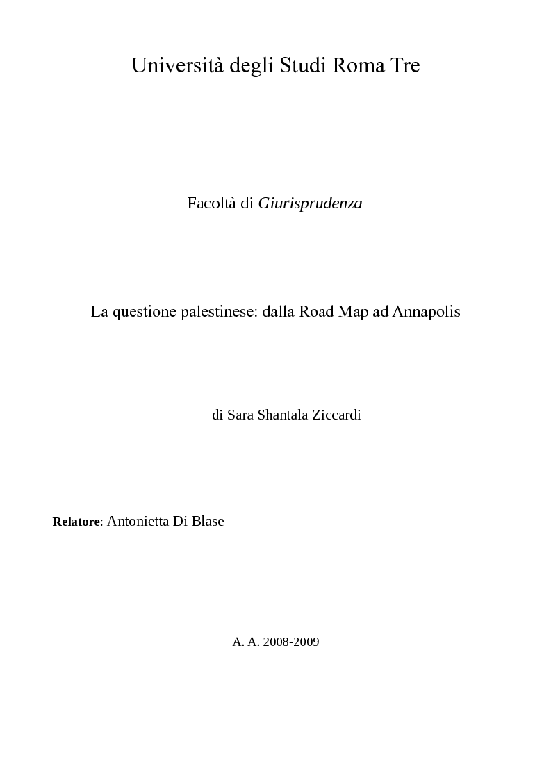 Anteprima della tesi: La questione palestinese: dalla Road Map ad Annapolis, Pagina 1