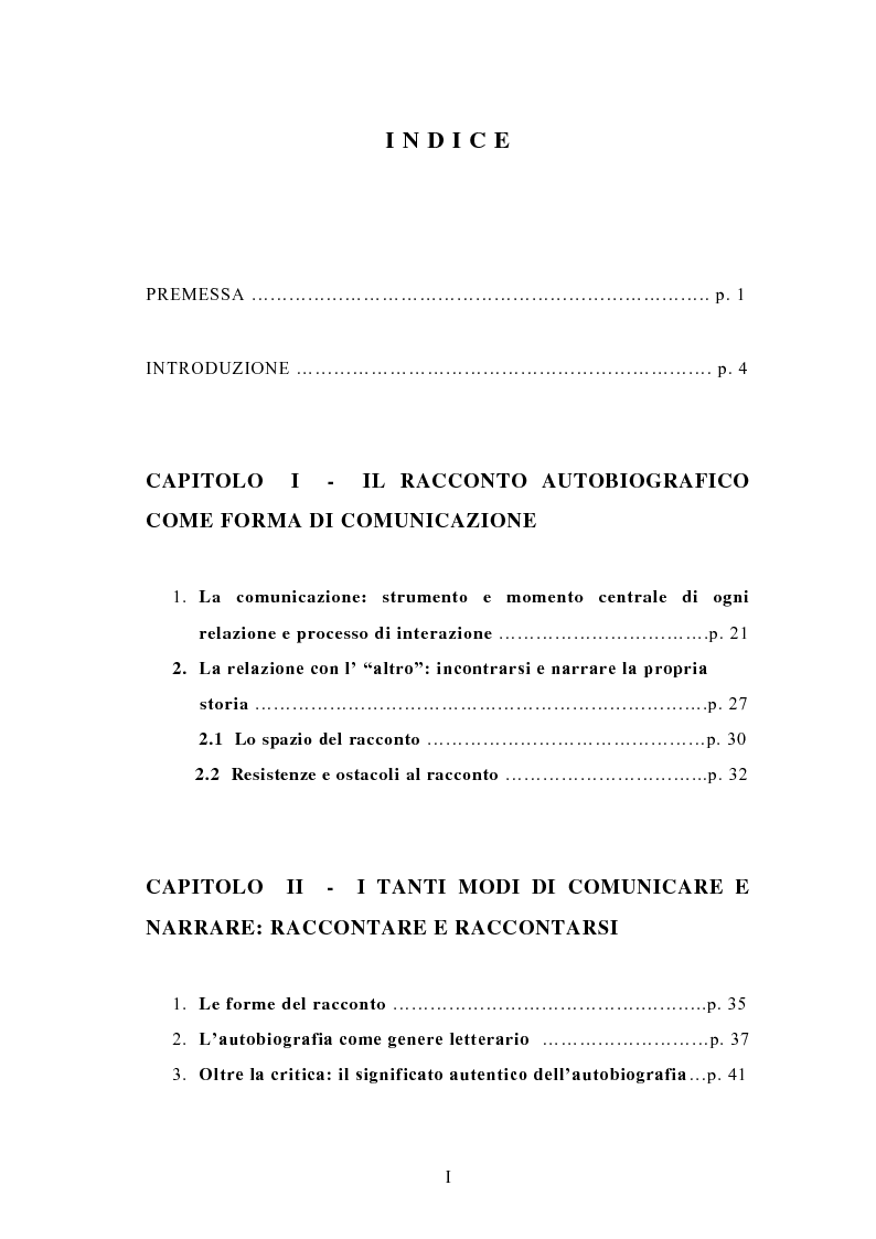 Indice della tesi: Condividere storie. Il racconto auto-bio-grafico in contesti educativi, Pagina 1
