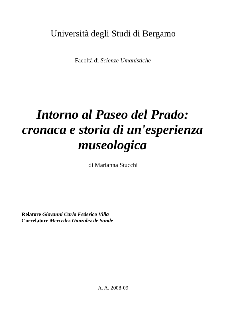 Anteprima della tesi: Intorno al Paseo del Prado: cronaca e storia di un'esperienza museologica, Pagina 1