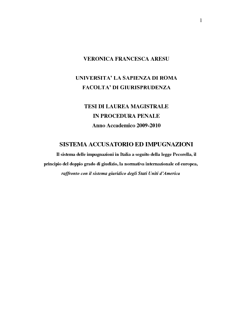 Anteprima della tesi: Sistema Accusatorio ed Impugnazioni, Pagina 1