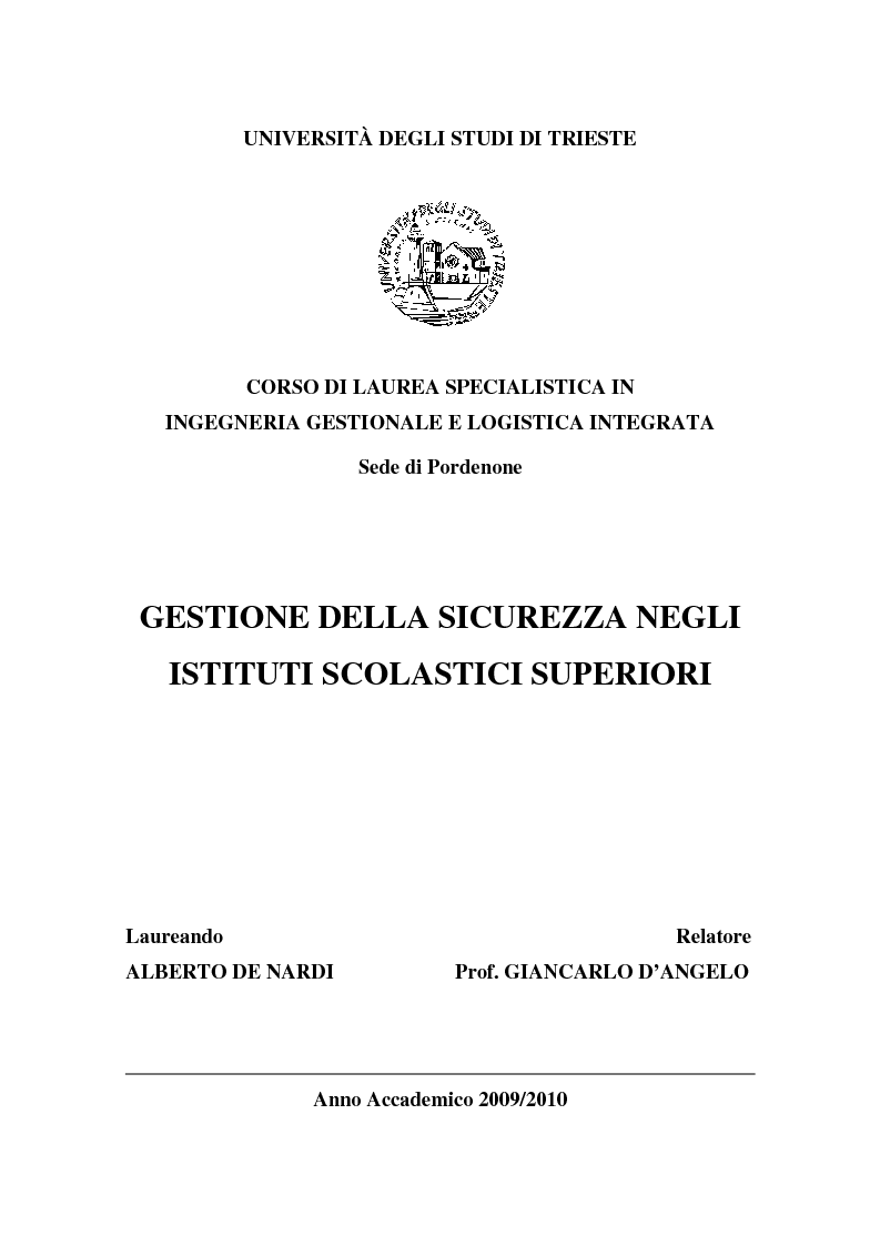 Anteprima della tesi: Gestione della sicurezza negli istituti scolastici superiori, Pagina 1
