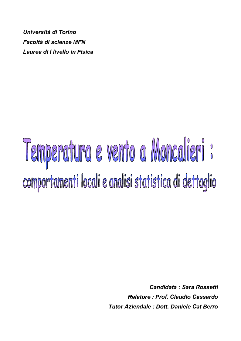 Anteprima della tesi: Temperatura e vento a Moncalieri: comportamenti locali e analisi statistica di dettaglio, Pagina 1