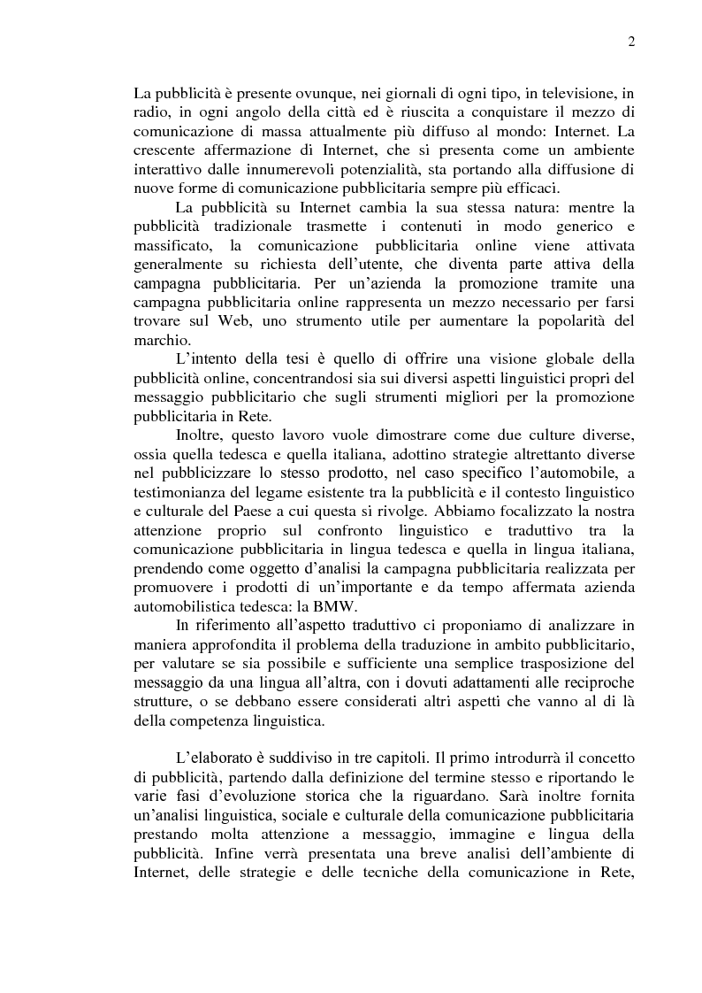 Anteprima della tesi: La comunicazione pubblicitaria online in tedesco e italiano: il caso BMW, Pagina 3