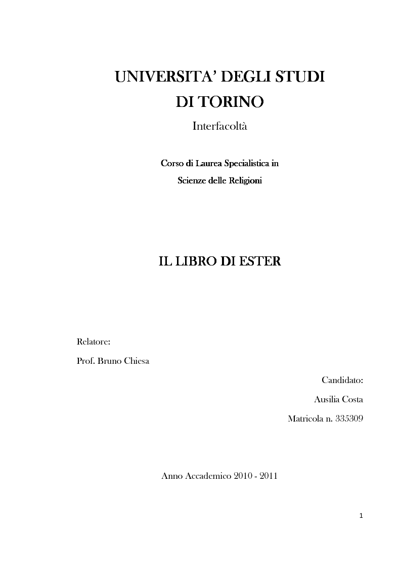 Anteprima della tesi: Il libro di Ester, Pagina 1