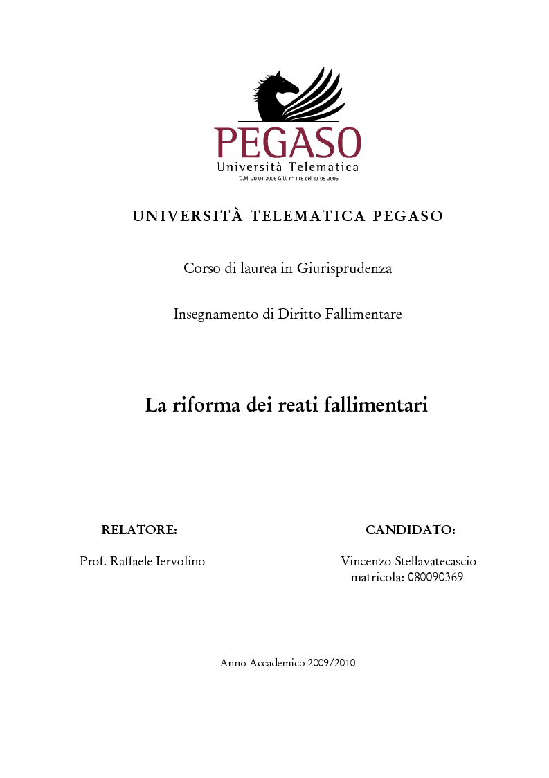 Anteprima della tesi: La riforma della disciplina penale fallimentare, Pagina 1