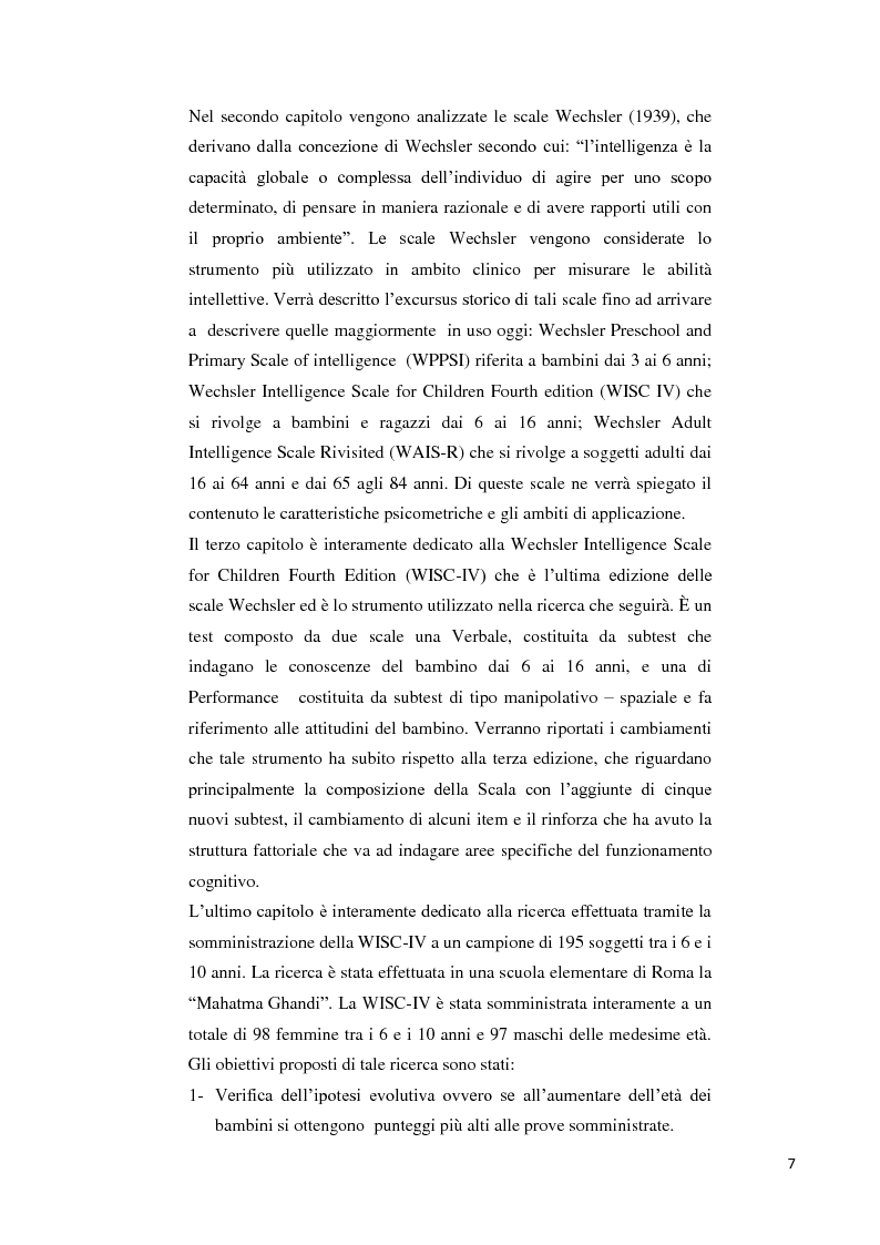 Anteprima della tesi: Contributo alla taratura italiana della WISC IV: analisi dei subtest di performance, Pagina 3