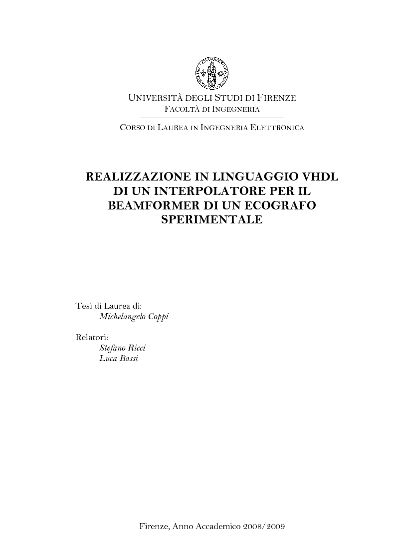 Anteprima della tesi: Realizzazione in linguaggio VHDL di un interpolatore per il beamformer di un ecografo sperimentale, Pagina 1