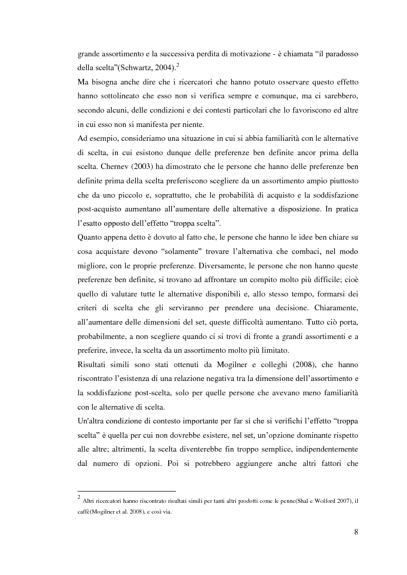 Anteprima della tesi: L'influenza della dimensione dell'assortimento sulle scelte d'acquisto, Pagina 4