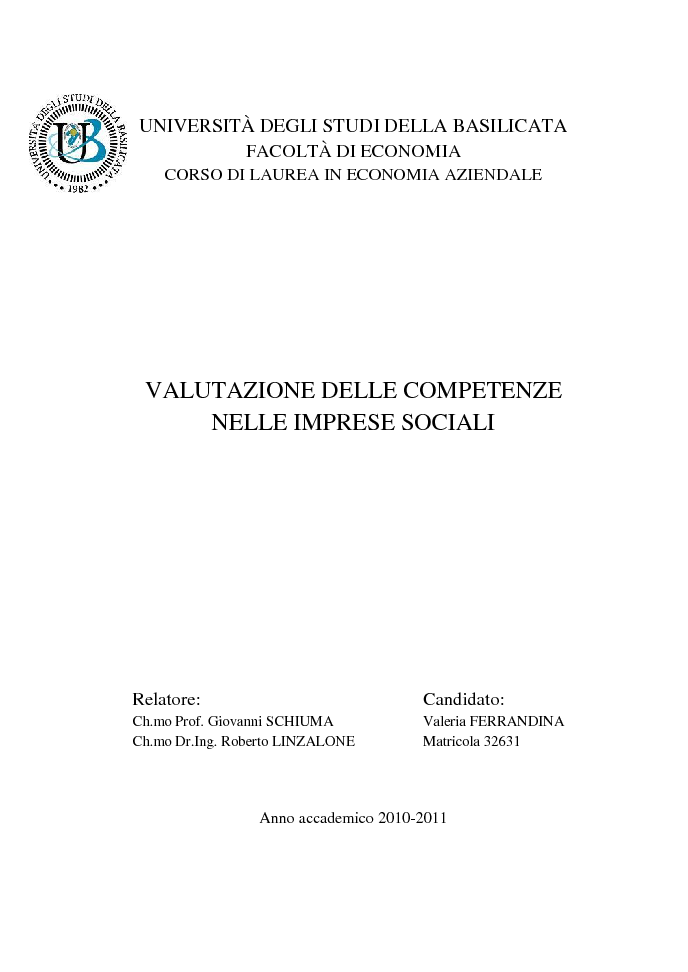 Anteprima della tesi: Valutazione delle competenze nelle imprese sociali, Pagina 1