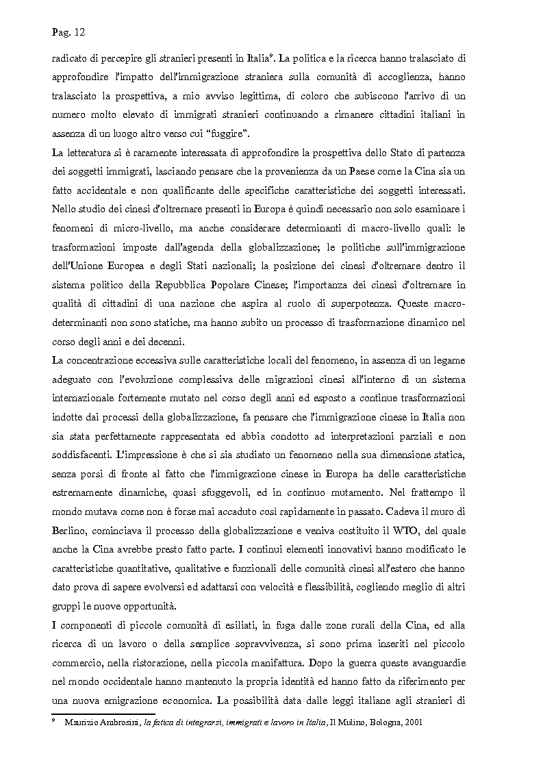 Anteprima della tesi: I cinesi di Wenzhou a Prato e in Europa: nascita e sviluppo di una rete socio-economica trasnazionale, Pagina 9