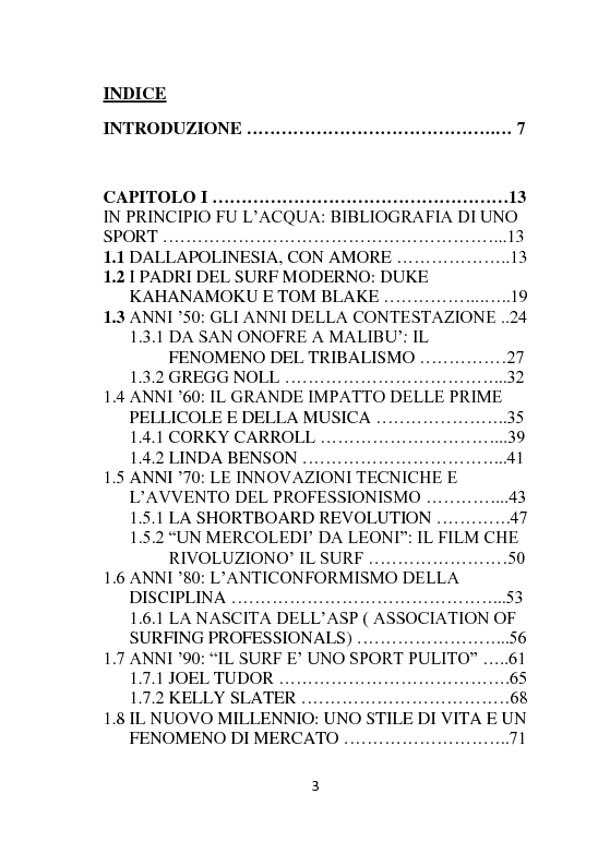 Indice della tesi: L'elogio del surf, Pagina 1