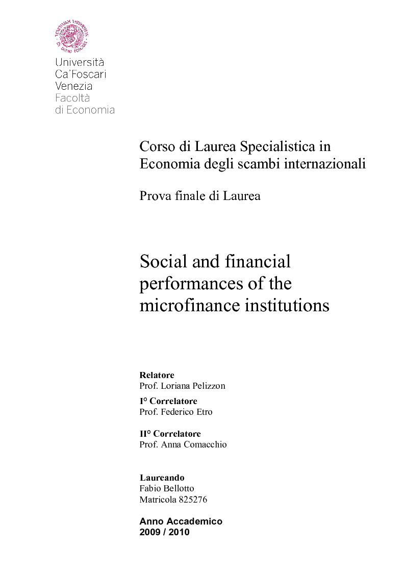 Anteprima della tesi: Social and financial performances of the microfinance institutions, Pagina 1
