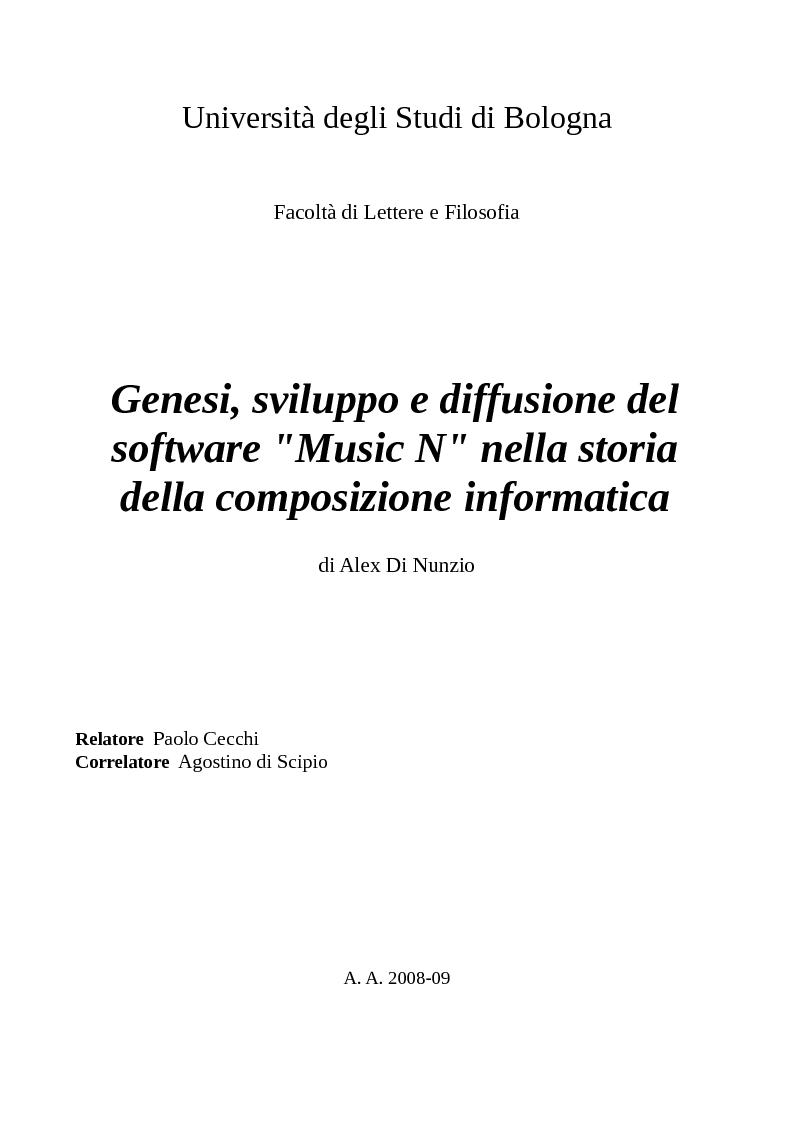 Anteprima della tesi: Genesi, sviluppo e diffusione del software "Music N" nella storia della composizione informatica., Pagina 1