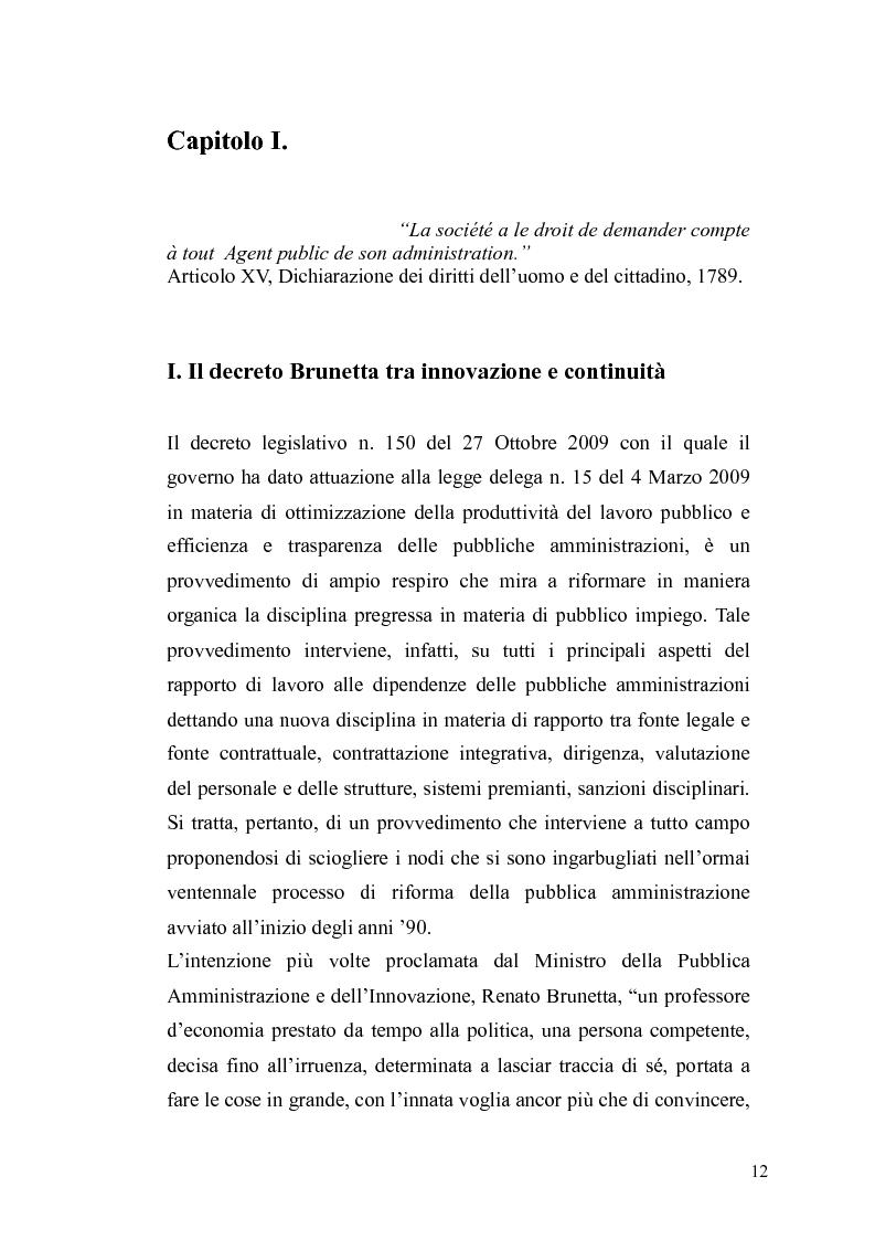 Anteprima della tesi: Il governo meritocratico delle risorse umane nella pubblica amministrazione: valutazione e premi alla luce del d.lgs. n. 150/2009, Pagina 10