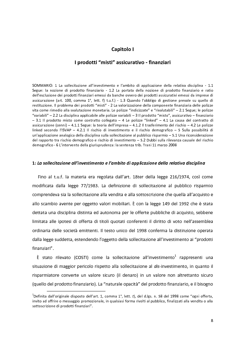 Anteprima della tesi: I prodotti assicurativi-finanziari, tra investimento, risparmio, previdenza. Profili giuridici, Pagina 4