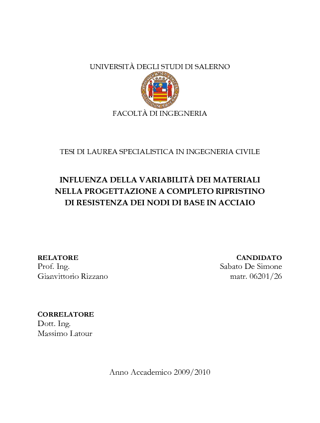 Anteprima della tesi: Influenza della variabilità dei materiali nella progettazione a completo ripristino di resistenza dei nodi di base in acciaio, Pagina 1