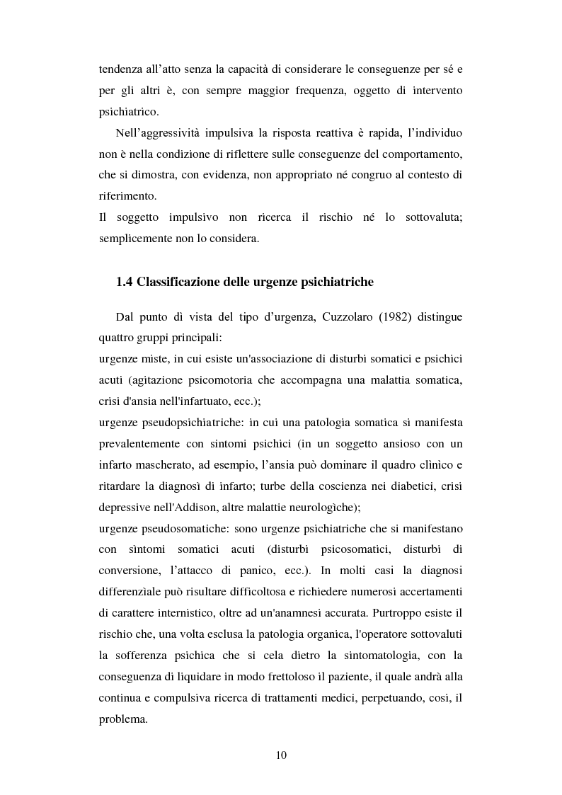 Anteprima della tesi: Le urgenze in psichiatria. Un'esperienza clinica basata sulla valutazione dei patterns dell'aggressività e della gestione del comportamento aggressivo in urgenza, presso il S.P.D.C. Ottonello., Pagina 8