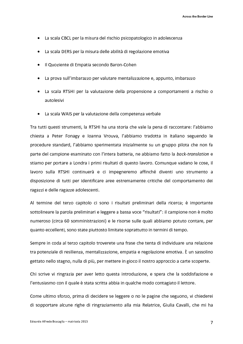 Anteprima della tesi: Across the Border Line. Teoria della mente e rischio psicopatologico in adolescenza: un contributo di ricerca, Pagina 4