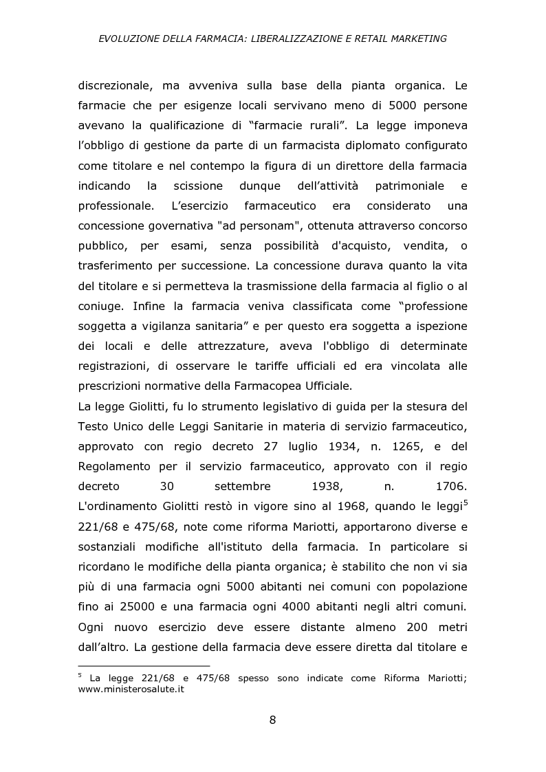 Anteprima della tesi: Evoluzione della farmacia: liberalizzazione e retail marketing, Pagina 7