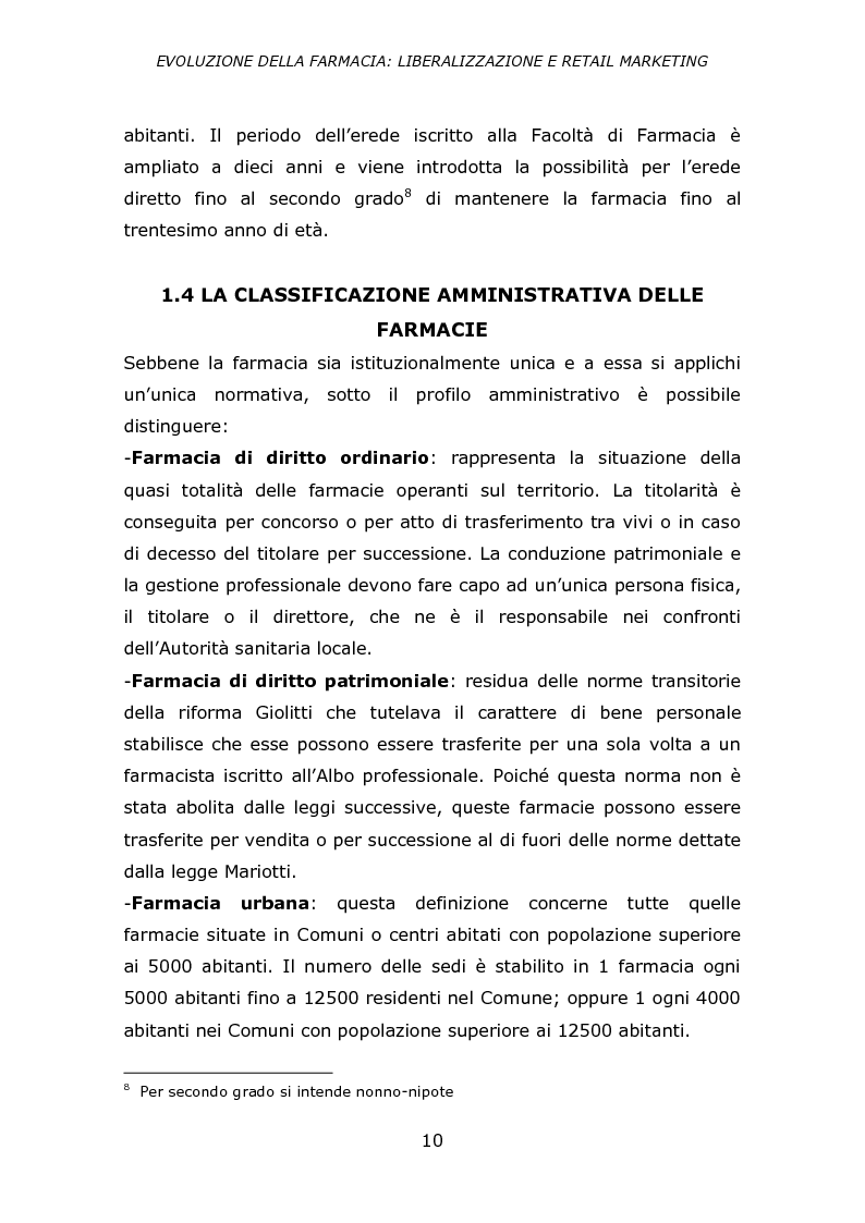 Anteprima della tesi: Evoluzione della farmacia: liberalizzazione e retail marketing, Pagina 9